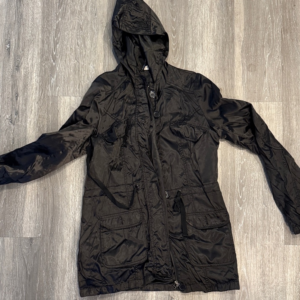 Divided H&M Black Satin Jacket with Hood